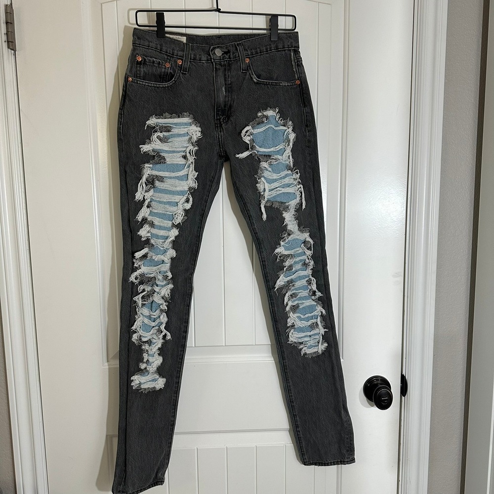 Levi's LO-BALL Big‎ "E" Distressed Gray & Blue Skinny Jeans Men's 29" Long Tall